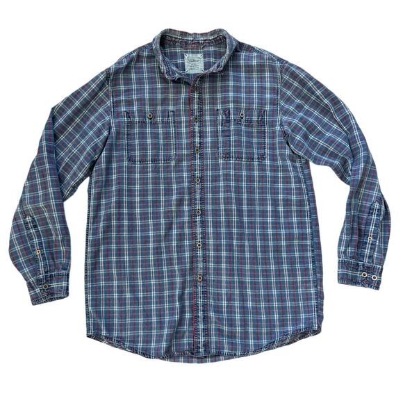 L.L. Bean Y2K Plaid Button Down Shirt, Blue/Red, Men's Size MEDIUM TALL - Picture 1 of 8